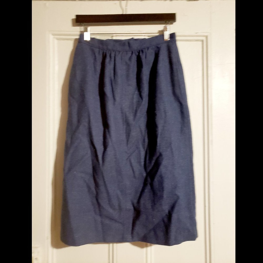 Vintage Blue Tweed Wool Pencil Skirt